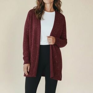 J. Jill Mohair Blend Knit Open-front Cardigan in Maroon w/ Sequin Detail